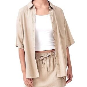 Haven Tan Button Up Short Sleeve Shirt Loose Fit New with Tags Sz XL 100% Tencel